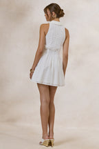 Loovay Zyraline Mini Jurk, Wit Broderie Anglaise met Strikdetail