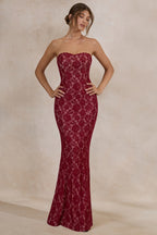 Loovay Mirellia Maxi Jurk, Donkerrood Kant met Sweetheart Hals