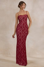 Loovay Mirellia Maxi Jurk, Donkerrood Kant met Sweetheart Hals