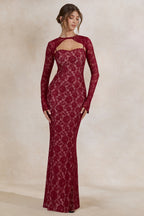 Loovay Mirellia Maxi Jurk, Donkerrood Kant met Sweetheart Hals