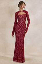 Loovay Mirellia Maxi Jurk, Donkerrood Kant met Sweetheart Hals