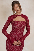 Loovay Mirellia Maxi Jurk, Donkerrood Kant met Sweetheart Hals
