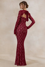 Loovay Mirellia Maxi Jurk, Donkerrood Kant met Sweetheart Hals