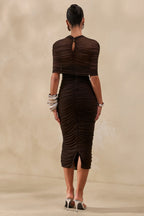 Loovay Élanor Jurk, Midi Jurk met Hoge Hals en Mesh Cape