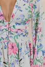 Loovay Fleuréa Playsuit, Crèmekleurige Bloemen Playsuit met Klokmouwen