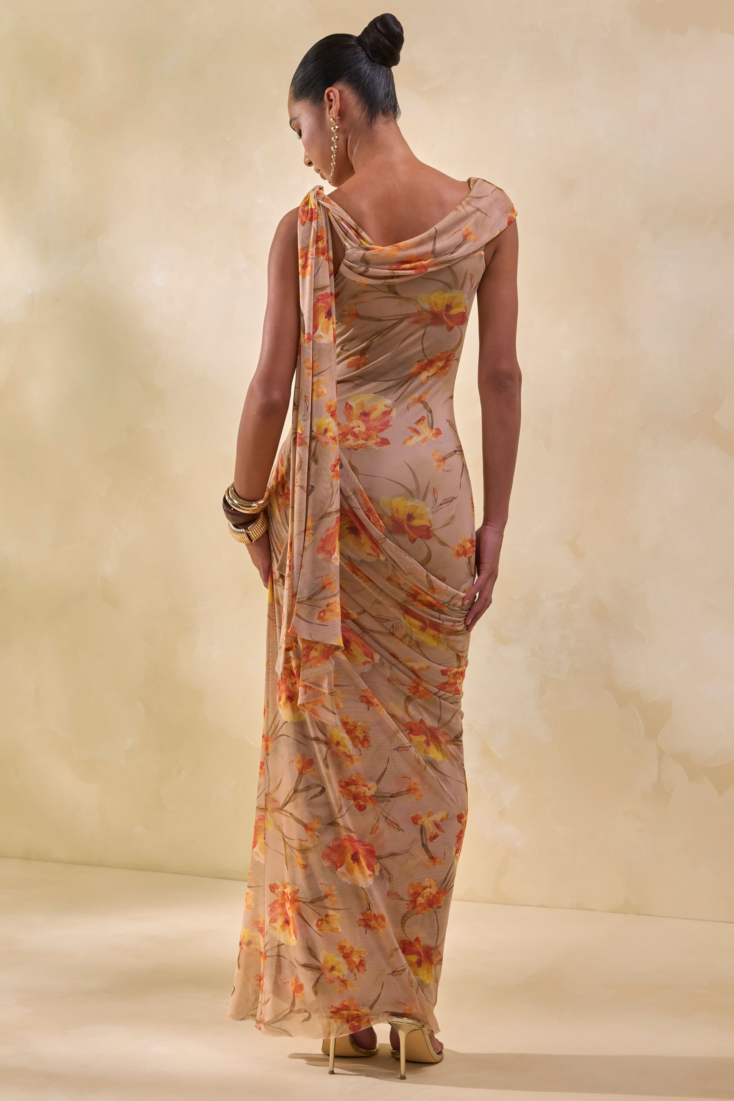Loovay Soléa Jurk, Maxi Jurk met Asymmetrische Hals en Bloemenprint