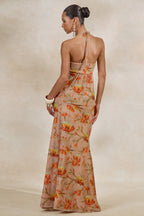 Loovay Soléa Fleur Set, Elegante Haltertop met Bloemenprint Maxi Rok