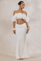 Loovay Fiorélle Set, Bloemen Crop Top met Gedrapeerde Maxi Rok
