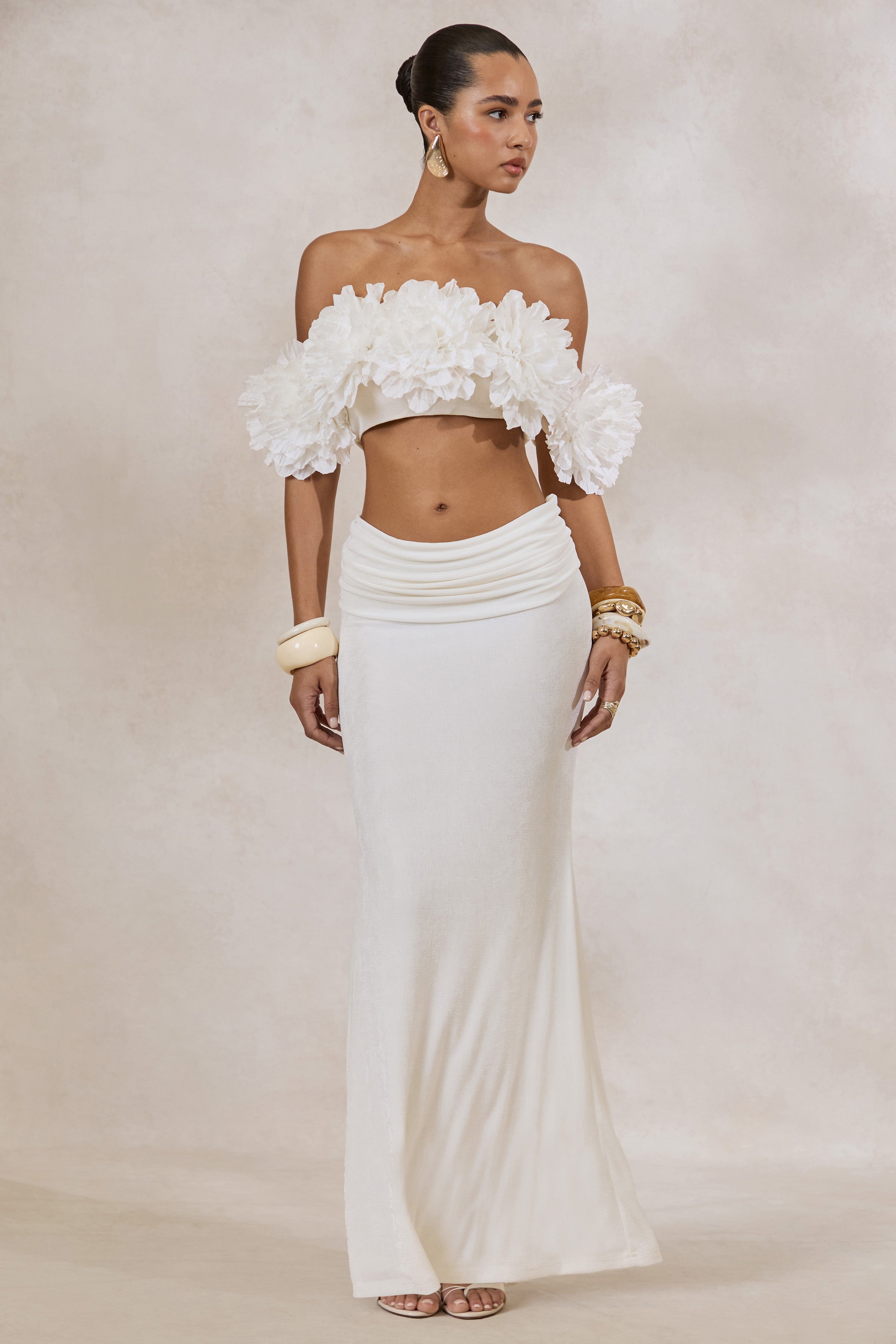 Loovay Fiorélle Set, Bloemen Crop Top met Gedrapeerde Maxi Rok