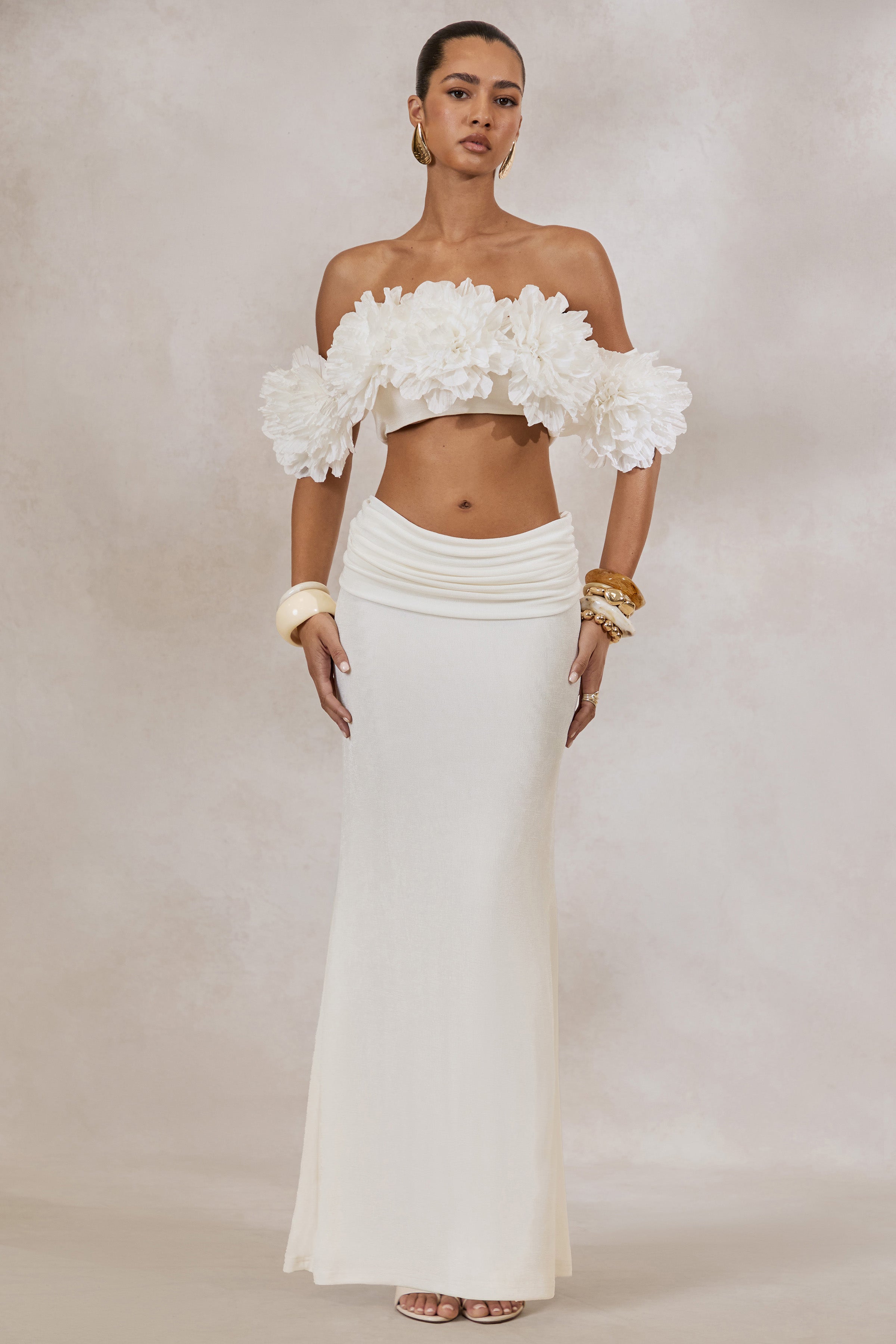 Loovay Fiorélle Set, Bloemen Crop Top met Gedrapeerde Maxi Rok