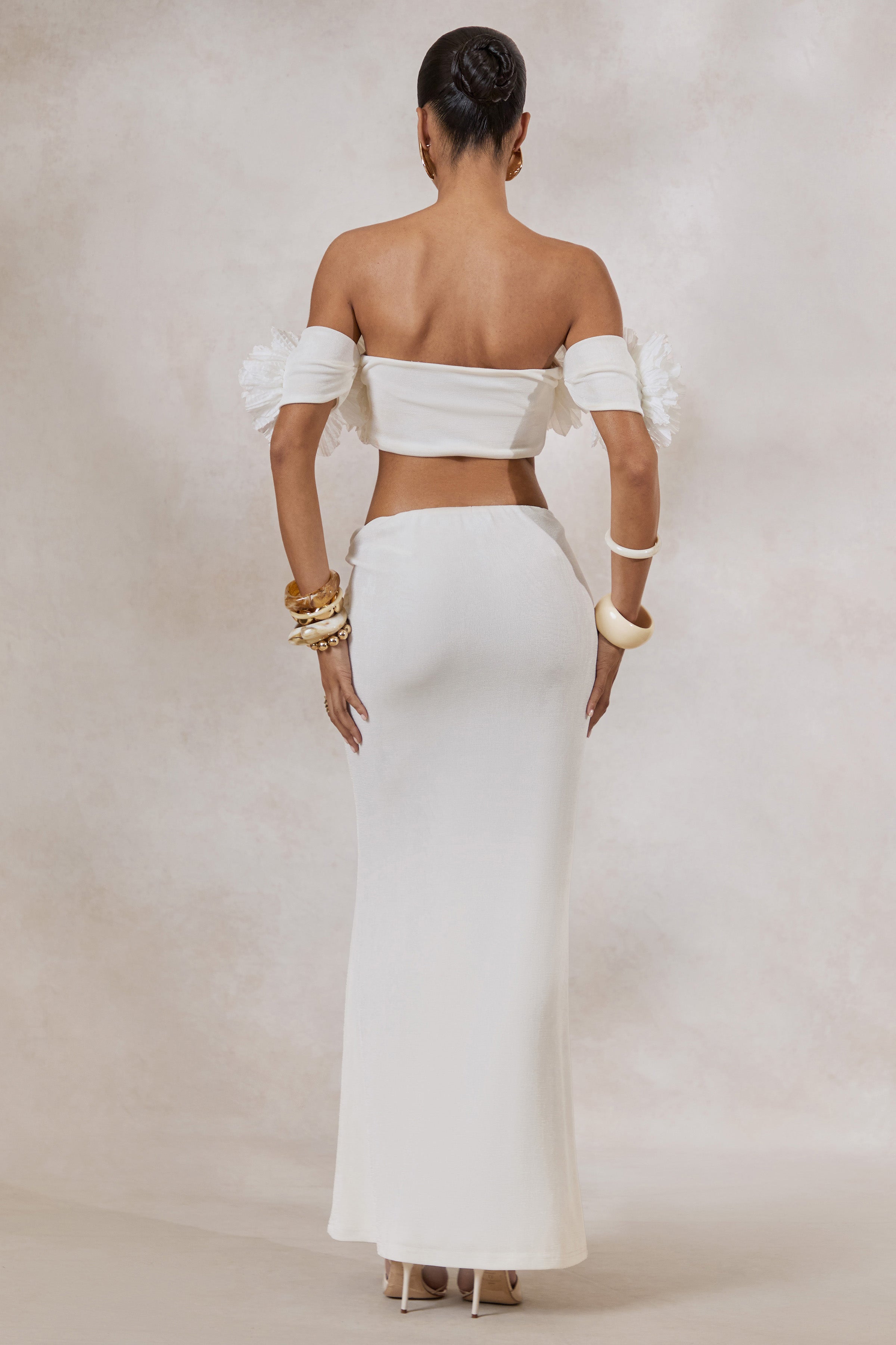 Loovay Fiorélle Set, Bloemen Crop Top met Gedrapeerde Maxi Rok