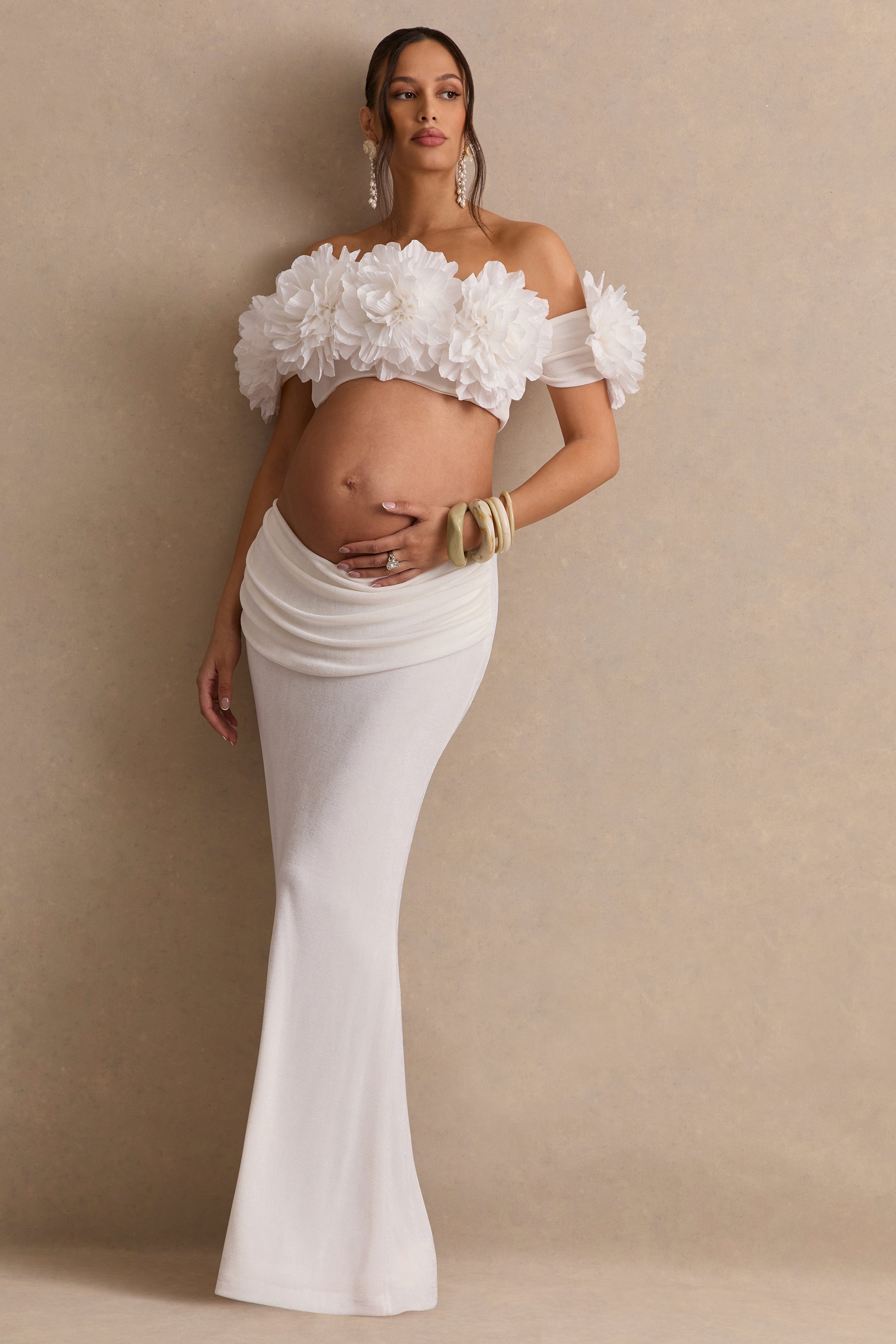 Loovay Fiorélle Set, Bloemen Crop Top met Gedrapeerde Maxi Rok