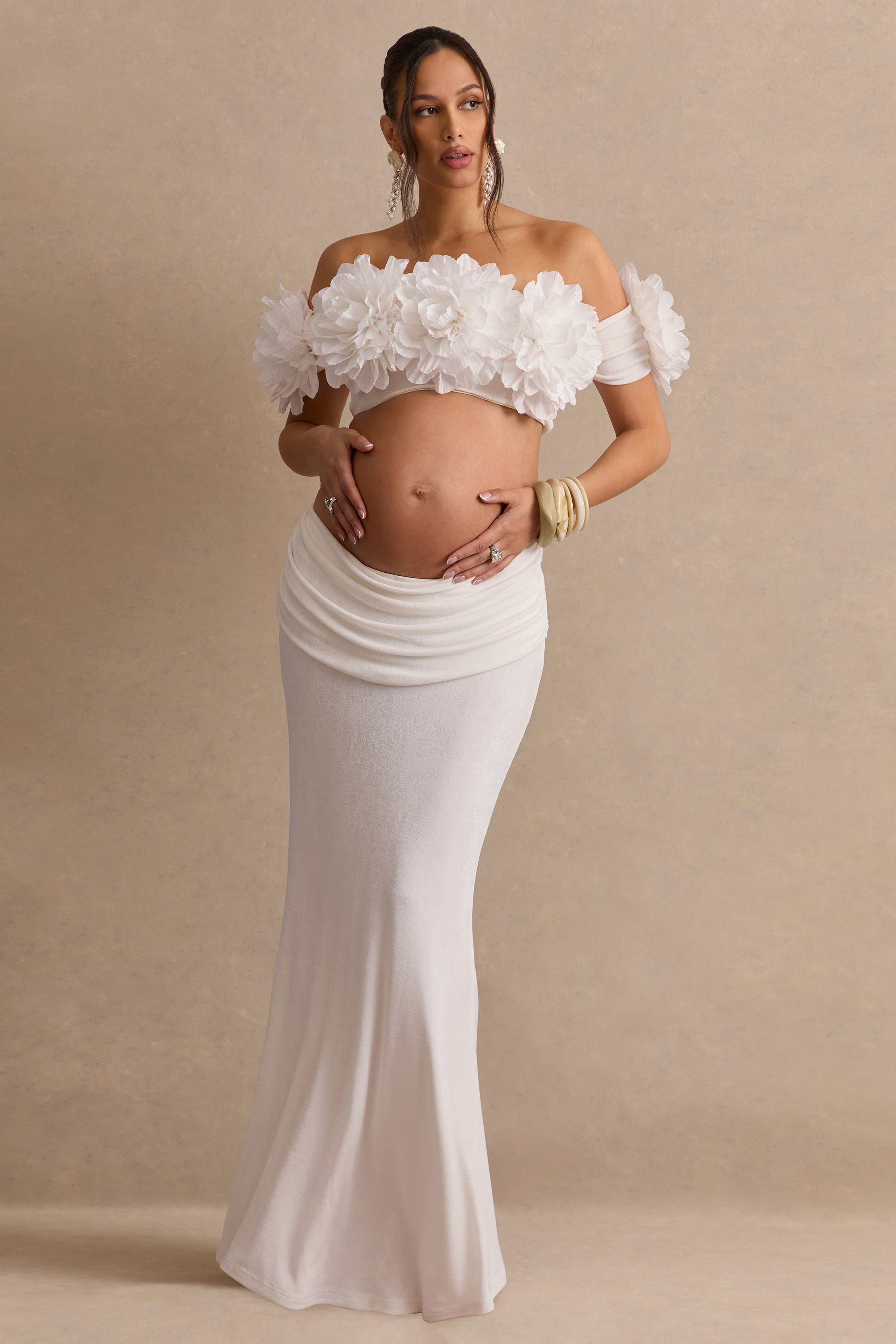 Loovay Fiorélle Set, Bloemen Crop Top met Gedrapeerde Maxi Rok