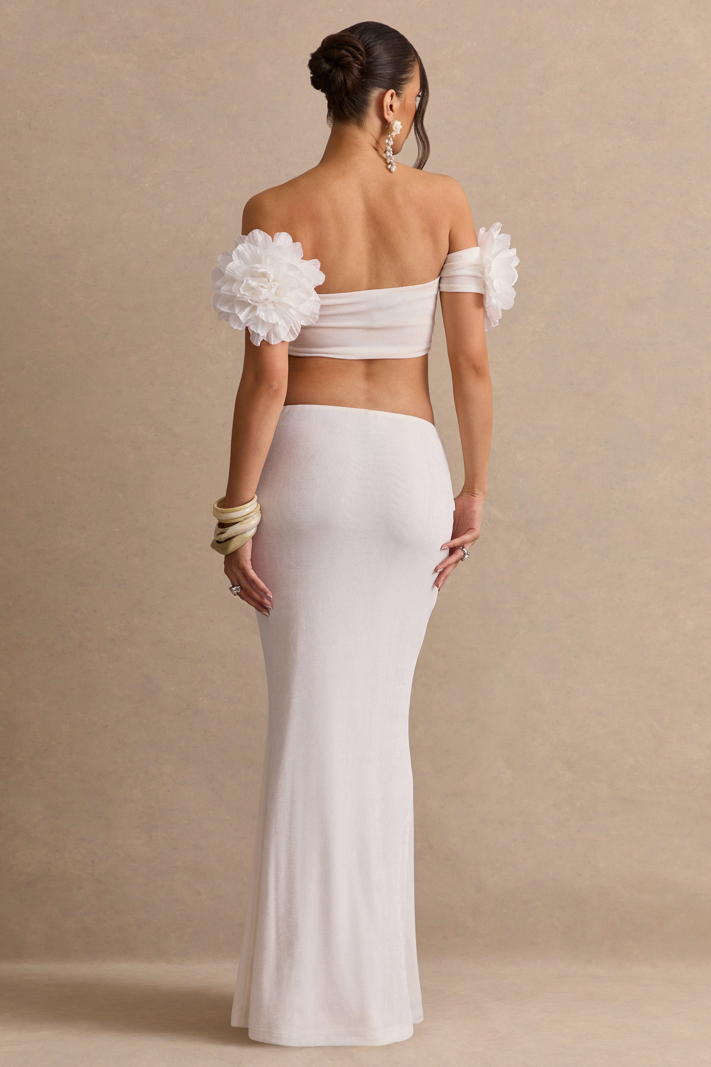 Loovay Fiorélle Set, Bloemen Crop Top met Gedrapeerde Maxi Rok