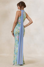 Loovay Floréa Maxi Jurk, Mint Bloemenprint met Sjaaldetail
