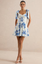 Loovay Azure Bloom, Mini Jurk met Strikbandjes