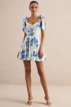 Loovay Azure Bloom, Mini Jurk met Strikbandjes