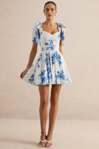 Loovay Azure Bloom, Mini Jurk met Strikbandjes