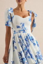 Loovay Azure Bloom, Mini Jurk met Strikbandjes
