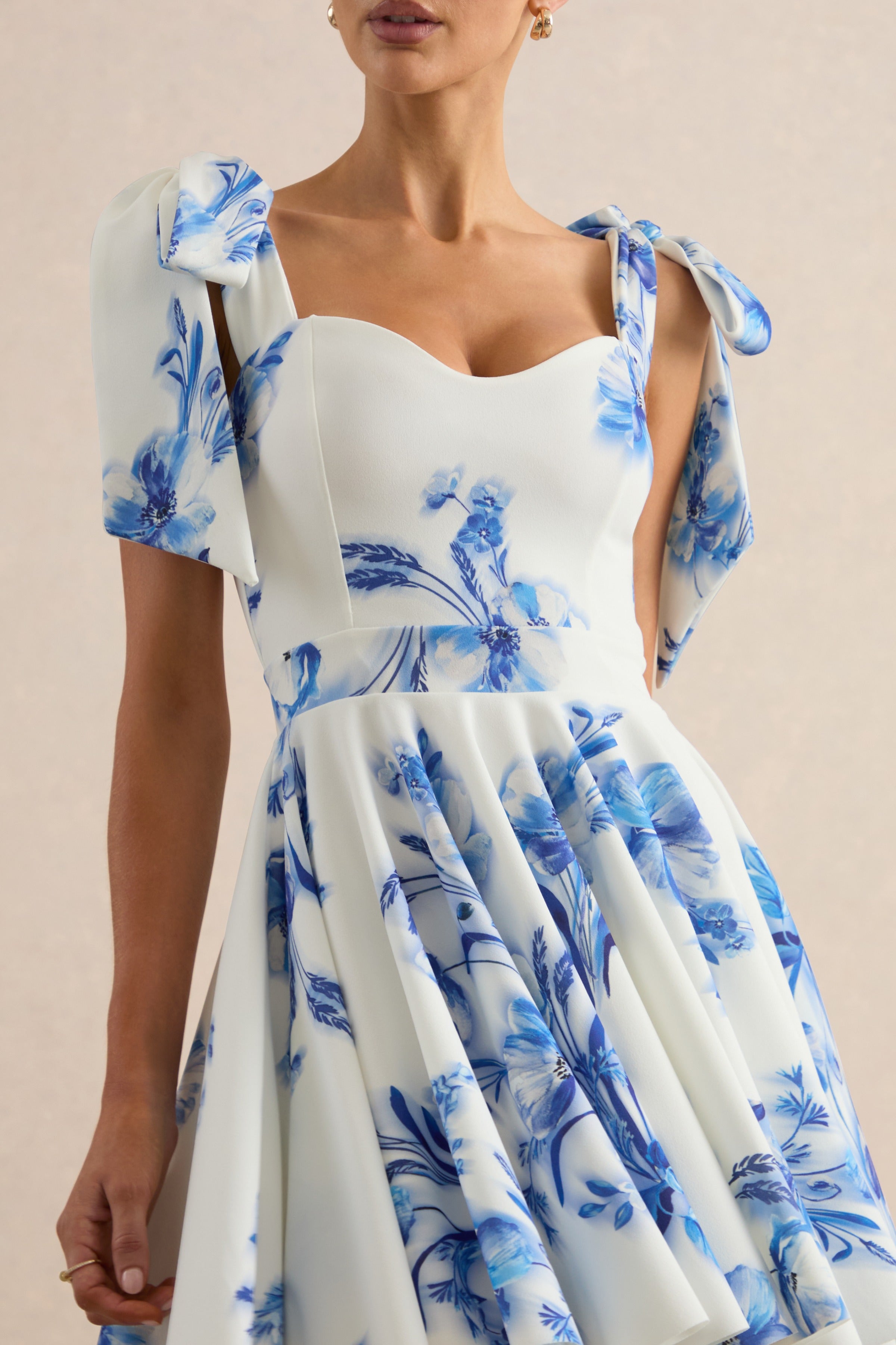 Loovay Azure Bloom, Mini Jurk met Strikbandjes