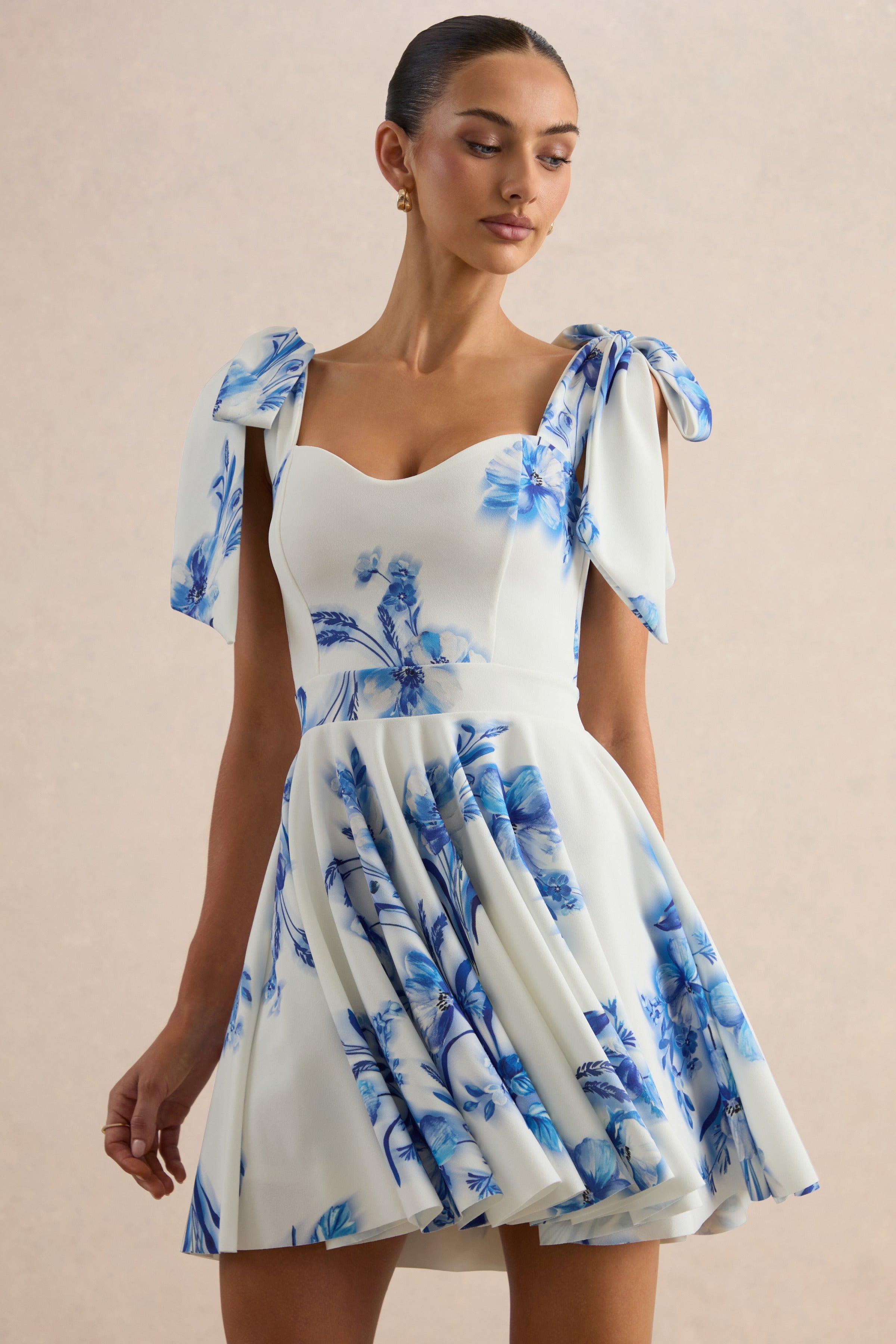 Loovay Azure Bloom, Mini Jurk met Strikbandjes