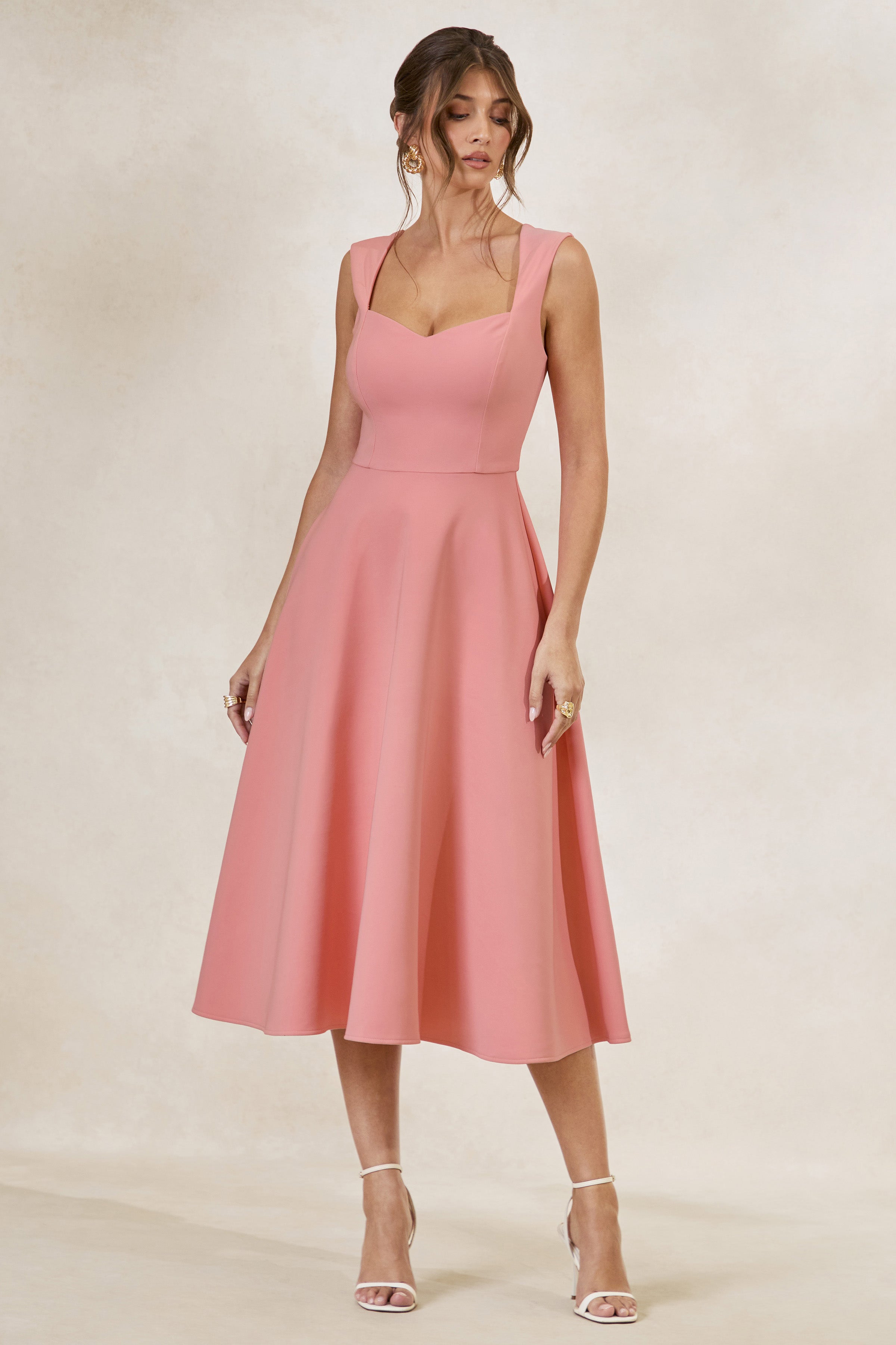 Loovay Avenza Jurk, Midi met Sweetheart Halslijn