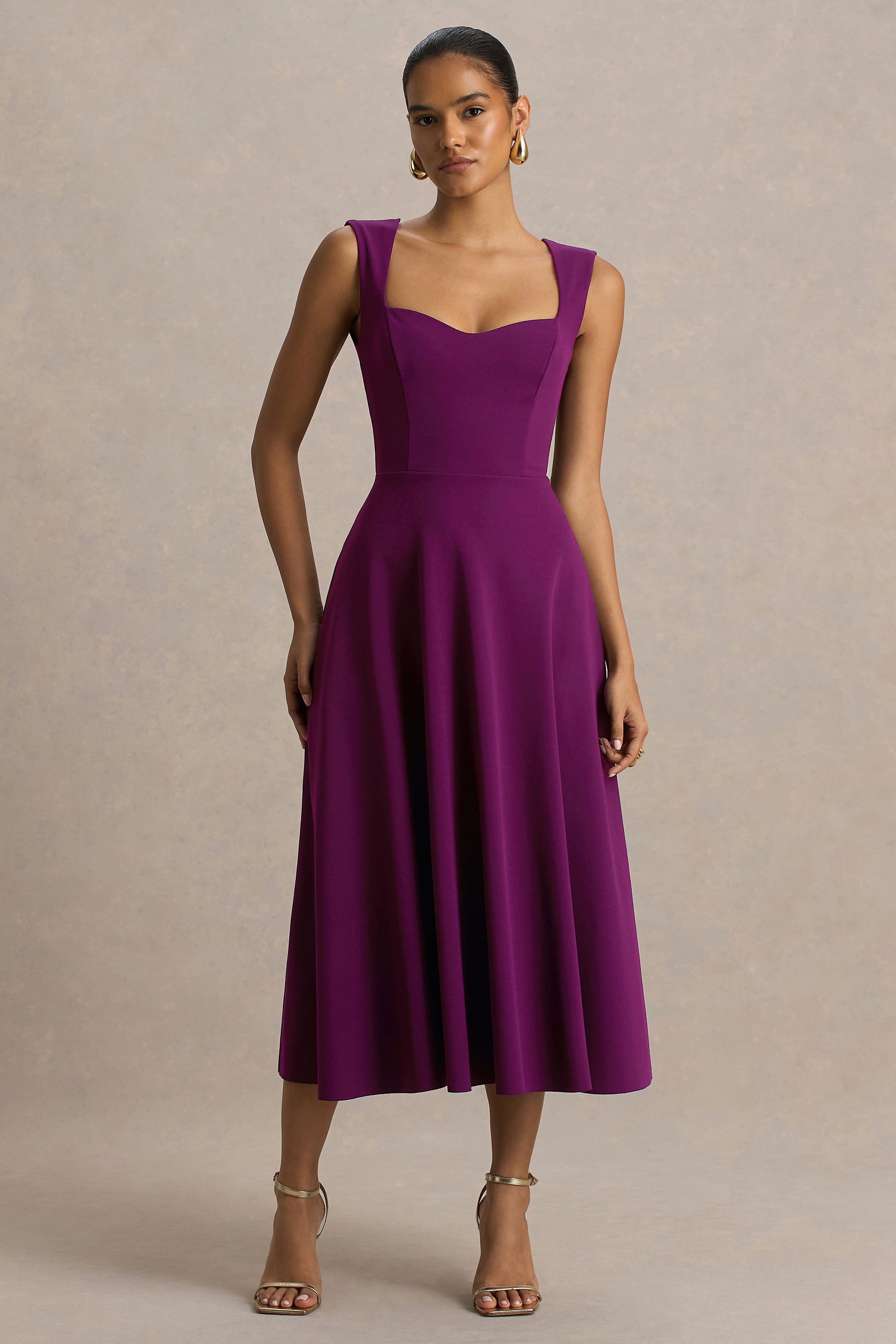 Loovay Avenza Jurk, Midi met Sweetheart Halslijn