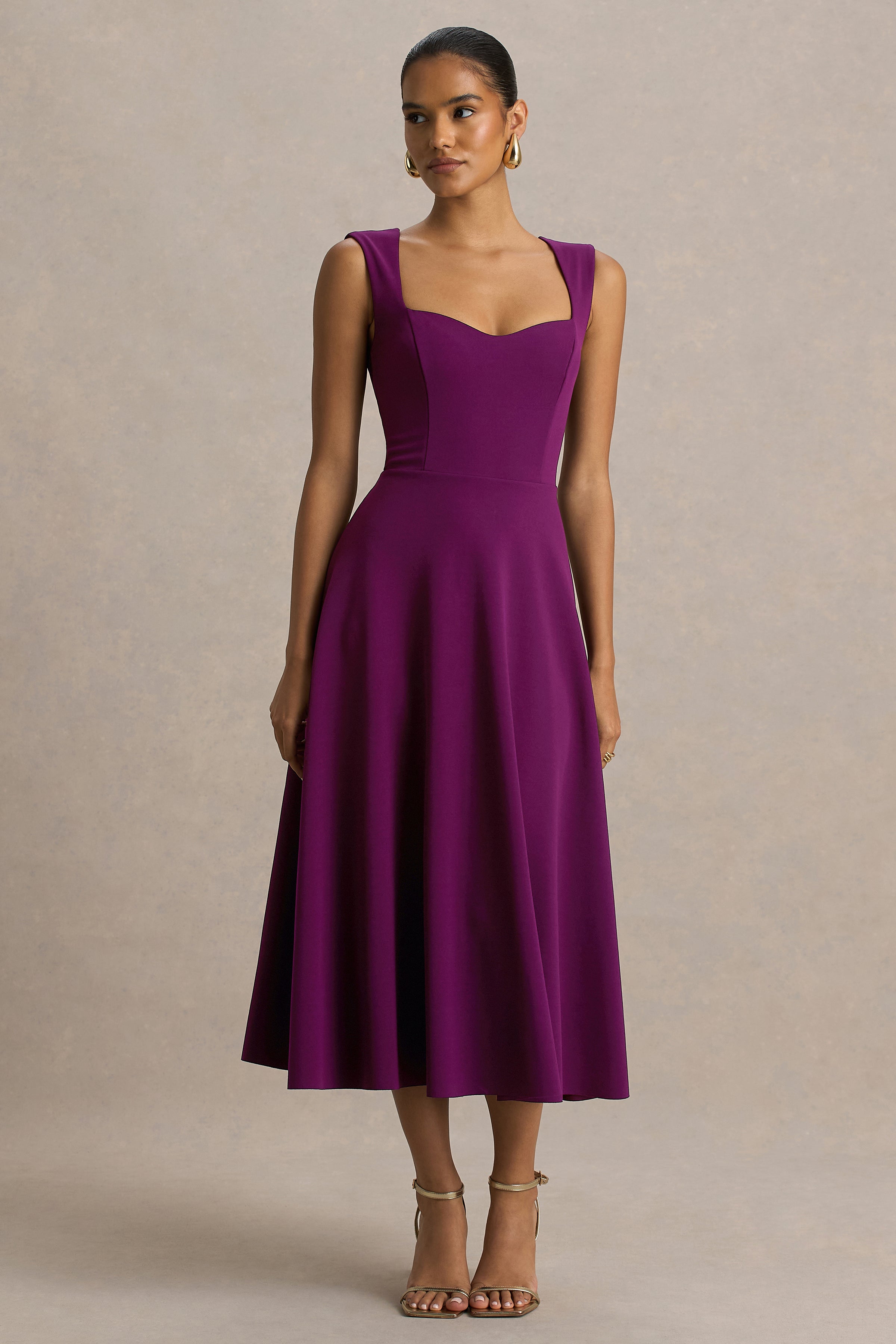 Loovay Avenza Jurk, Midi met Sweetheart Halslijn