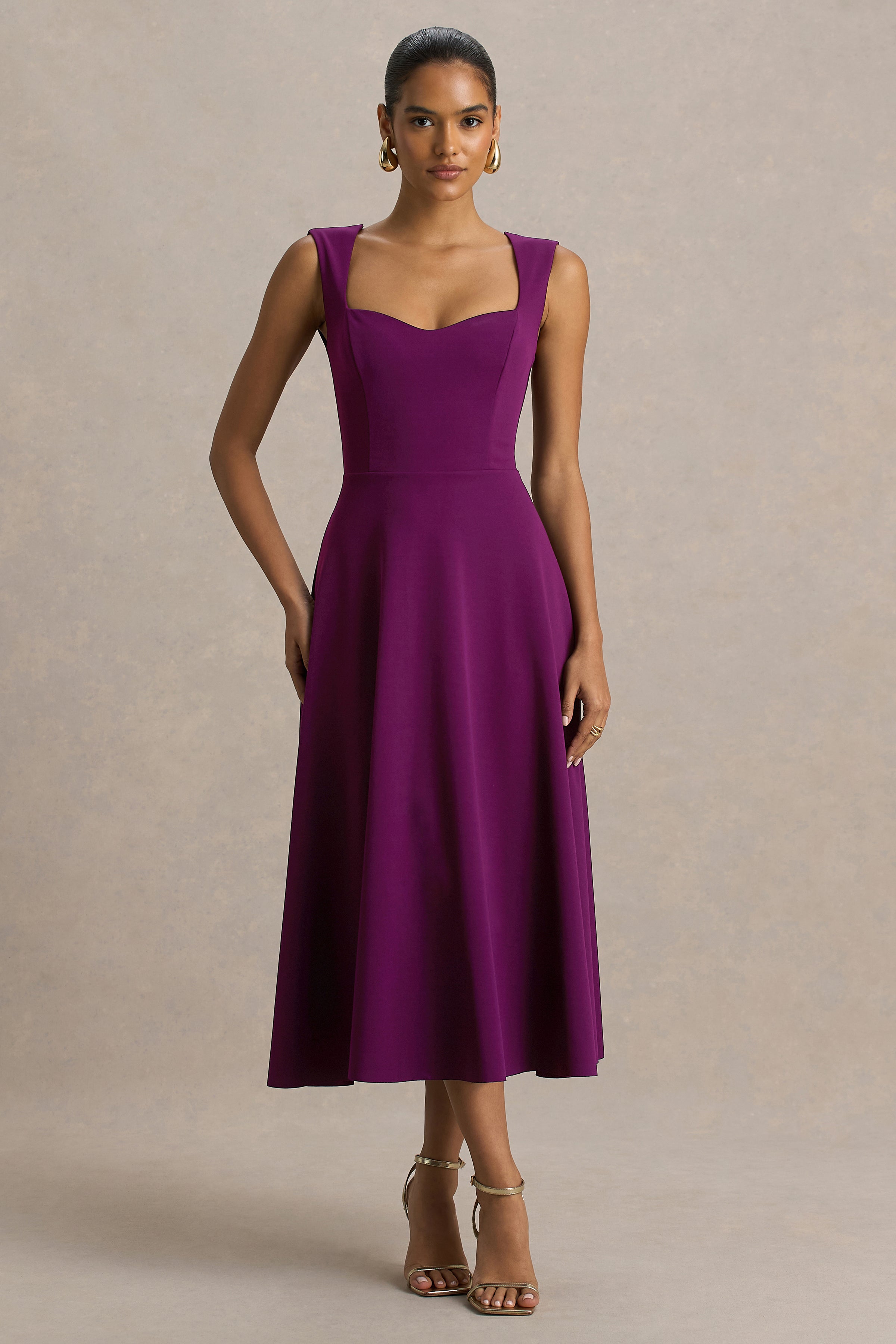 Loovay Avenza Jurk, Midi met Sweetheart Halslijn