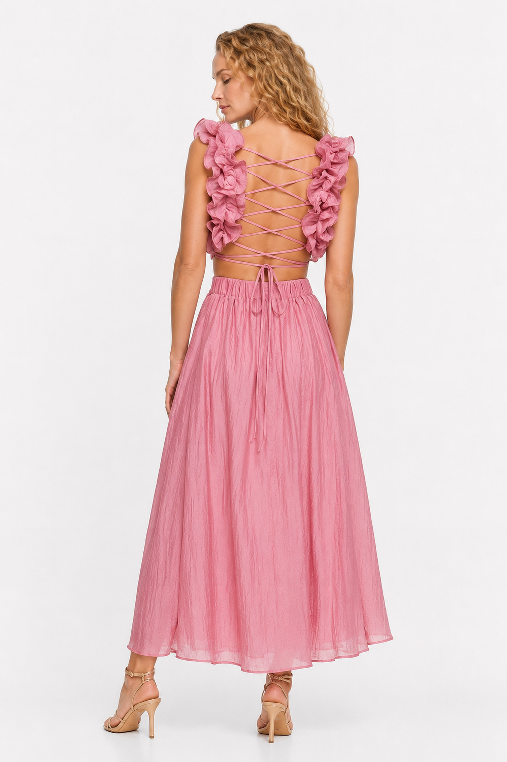 Loovay Amorelle Midi Jurk, Ruffle Detail