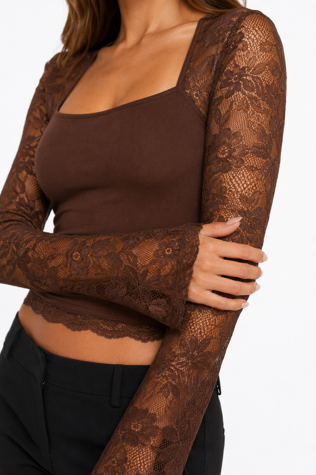 Loovay Rosavelle Top, Kanten Mouwen