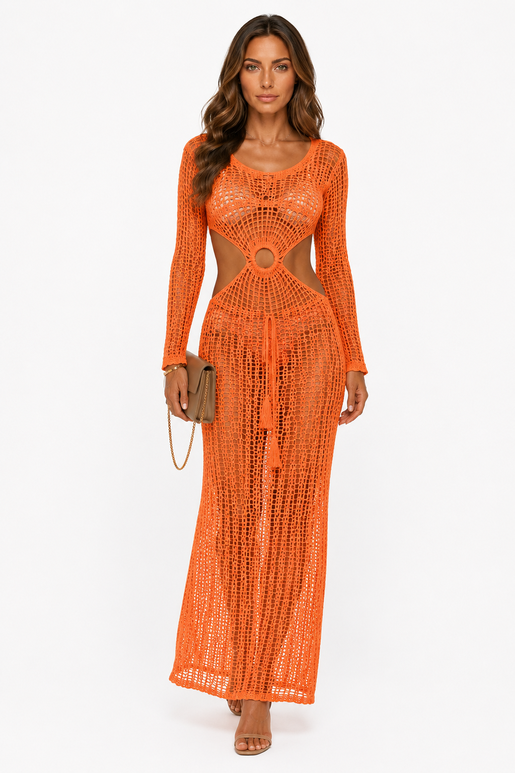 Loovay Solarelle Maxi Jurk, Gehaakt Netdesign