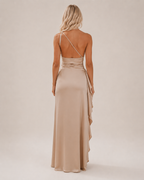 Loovay Selmira One-Shoulder Maxi-jurk met Hoge Split