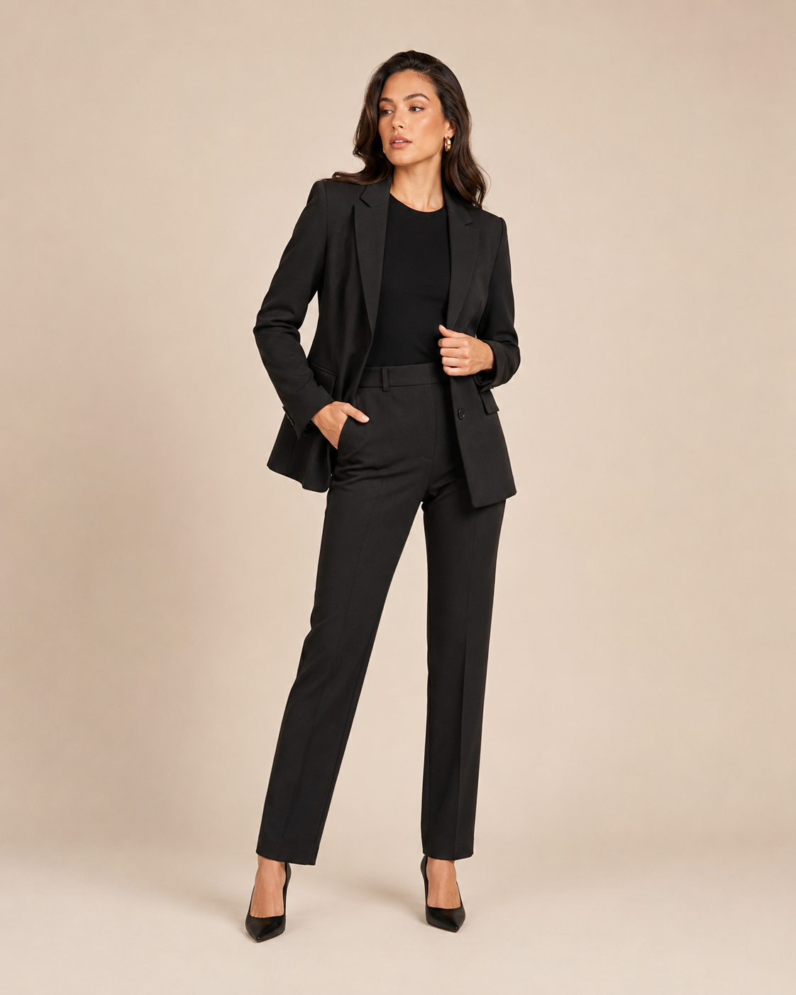 Loovay Cavelle Tweedelig Damespak, Getailleerde Blazer en Rechte Broek