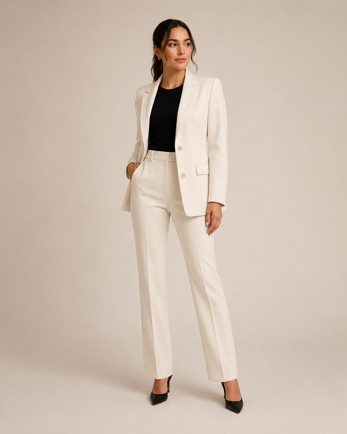 Loovay Cavelle Tweedelig Damespak, Getailleerde Blazer en Rechte Broek