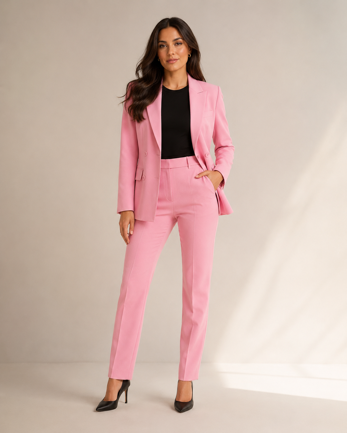 Loovay Cavelle Tweedelig Damespak, Getailleerde Blazer en Rechte Broek