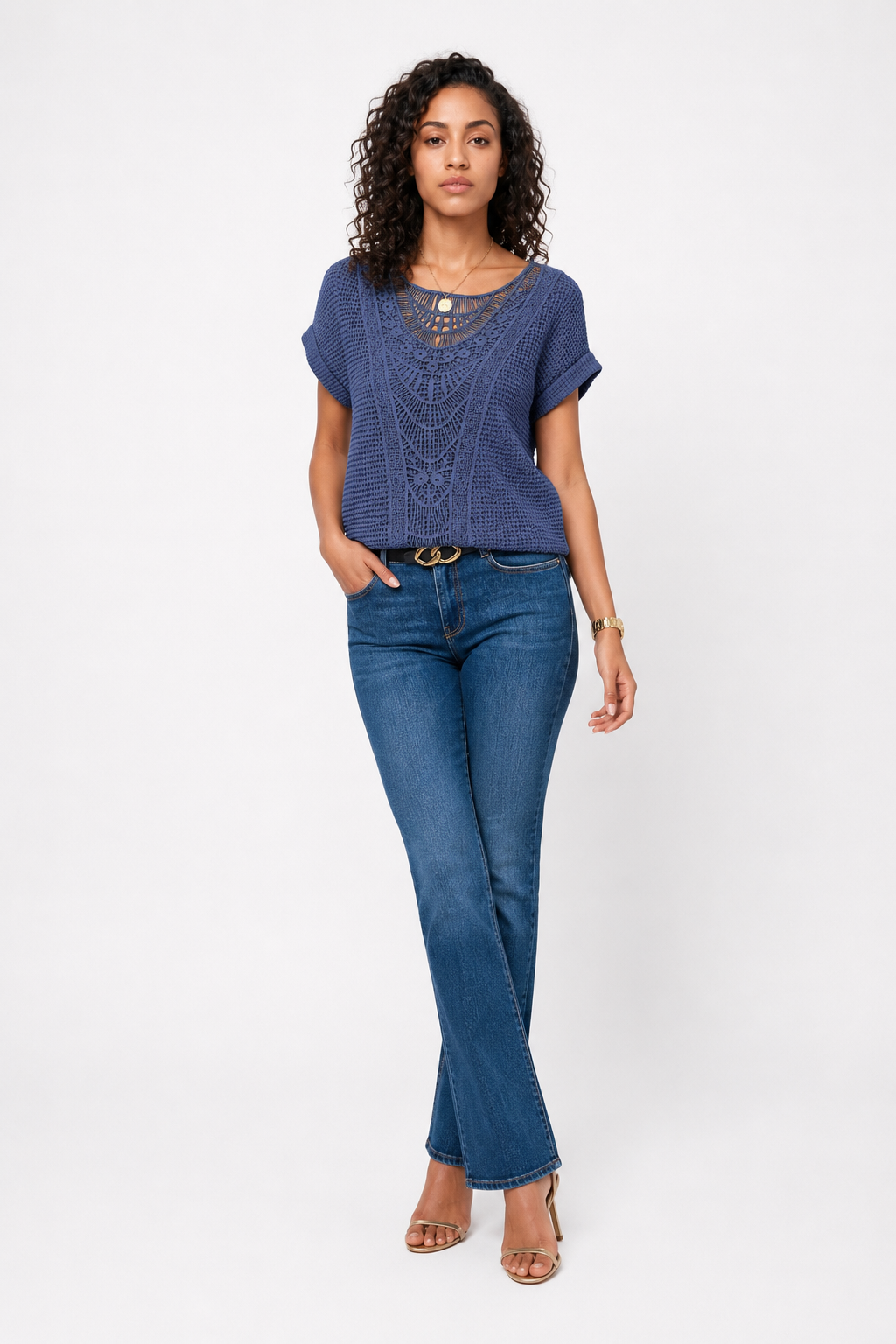 Loovay Rosaline Blouse, Opengewerkte Halslijn