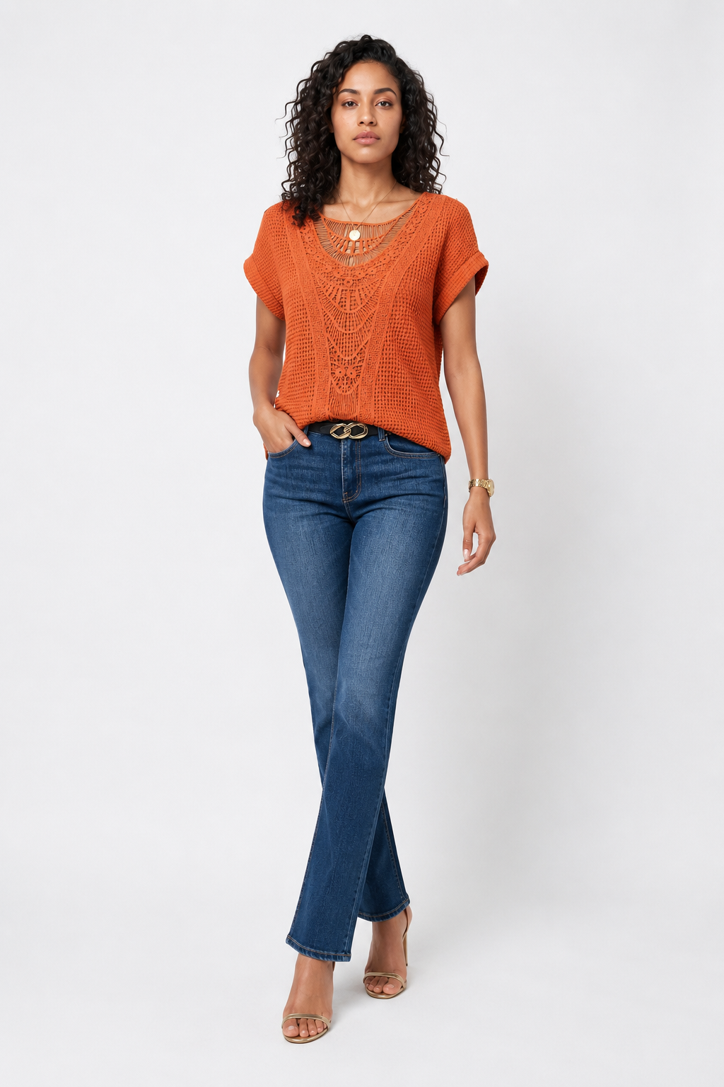 Loovay Rosaline Blouse, Opengewerkte Halslijn