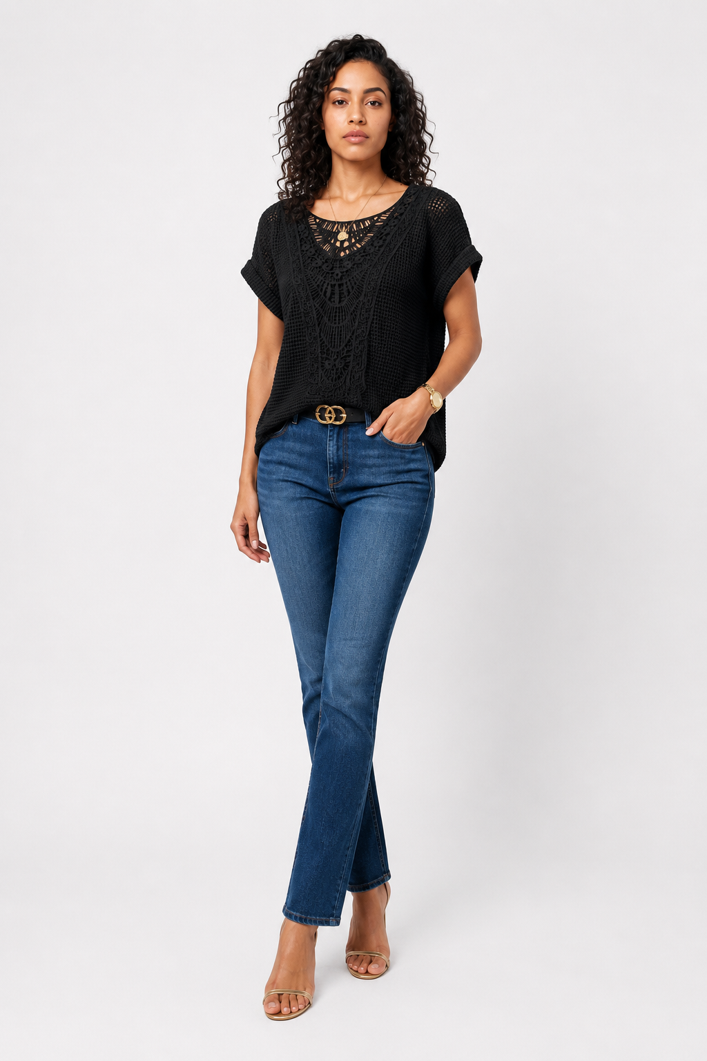 Loovay Rosaline Blouse, Opengewerkte Halslijn