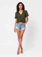 Loovay Roselina Blouse, Kanten V Hals