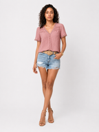 Loovay Roselina Blouse, Kanten V Hals