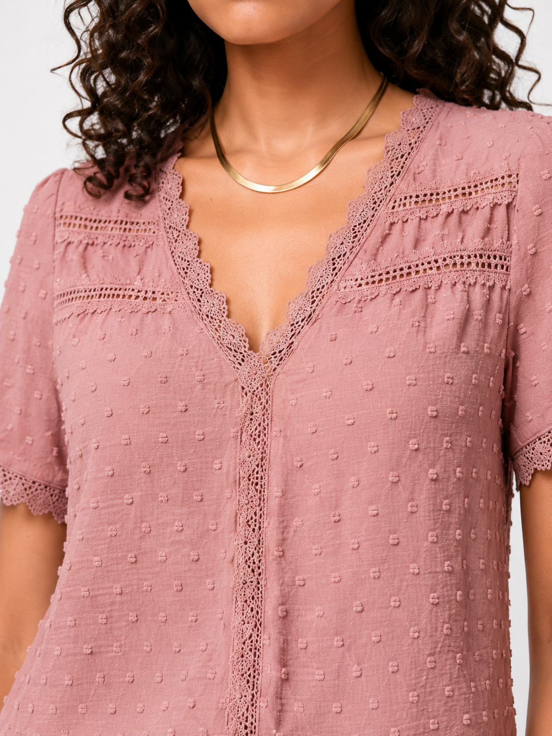 Loovay Roselina Blouse, Kanten V Hals