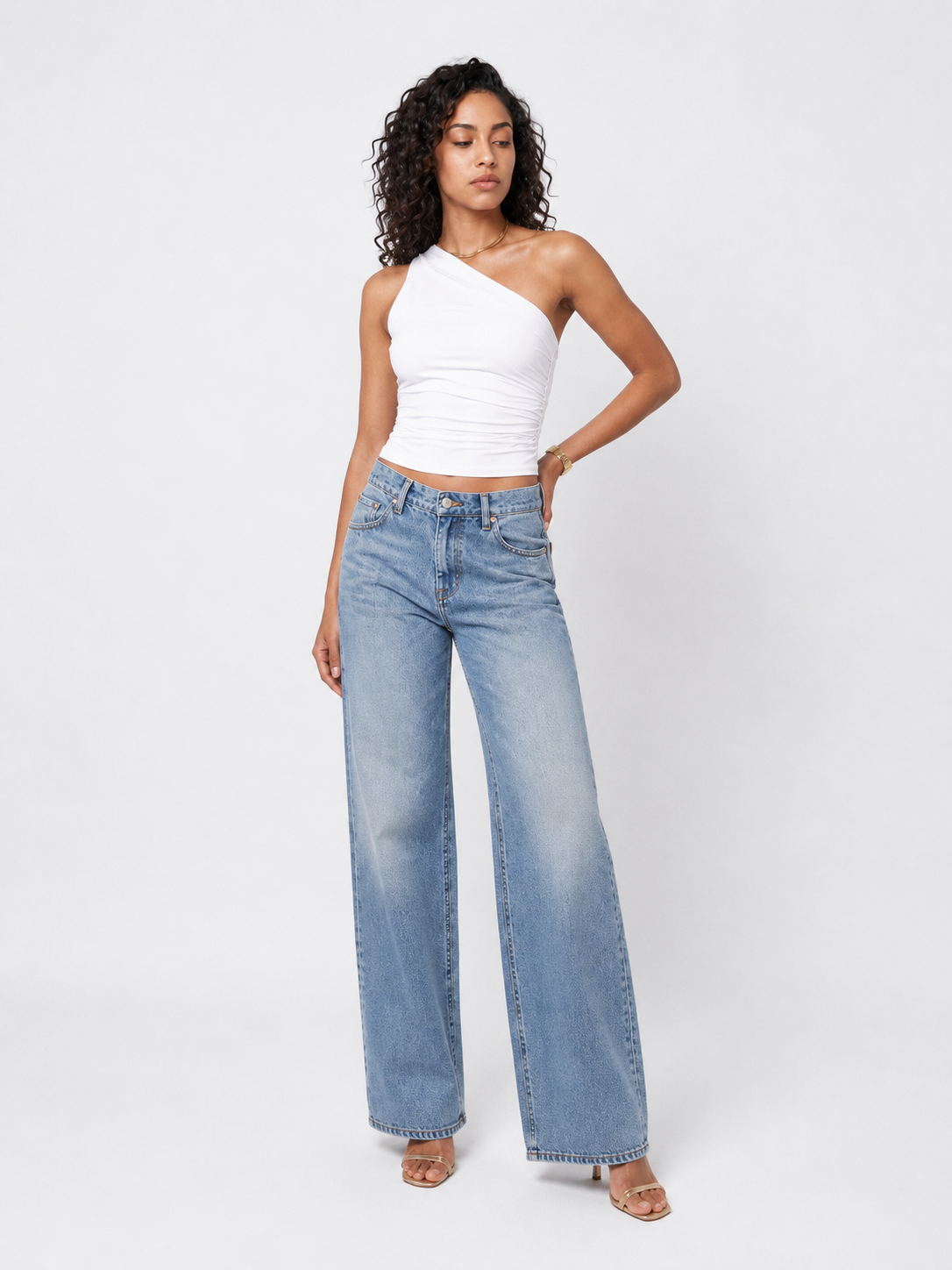 Loovay Veloura Top, Gedrapeerde One Shoulder