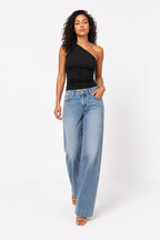 Loovay Veloura Top, Gedrapeerde One Shoulder