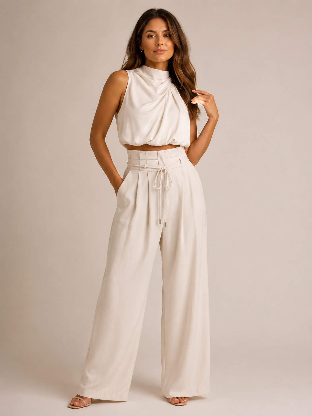 Loovay Arvenza Tweedelige Set, Haltertop en Wide Leg Broek