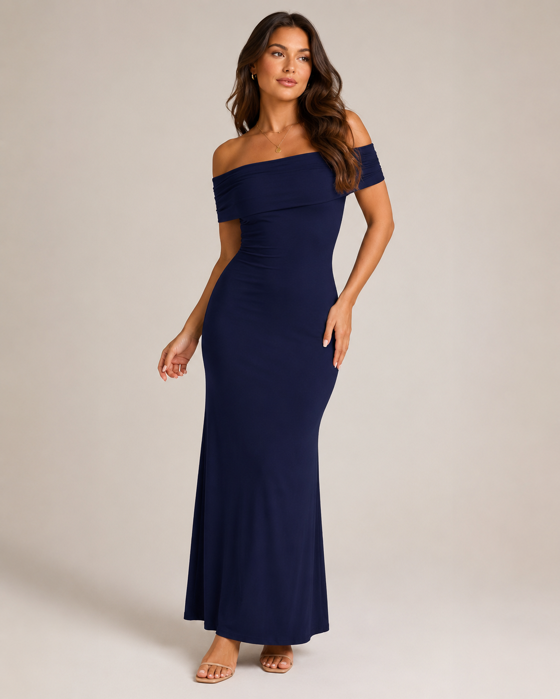Loovay Orelisse Off-Shoulder Maxi-jurk met Open Rug