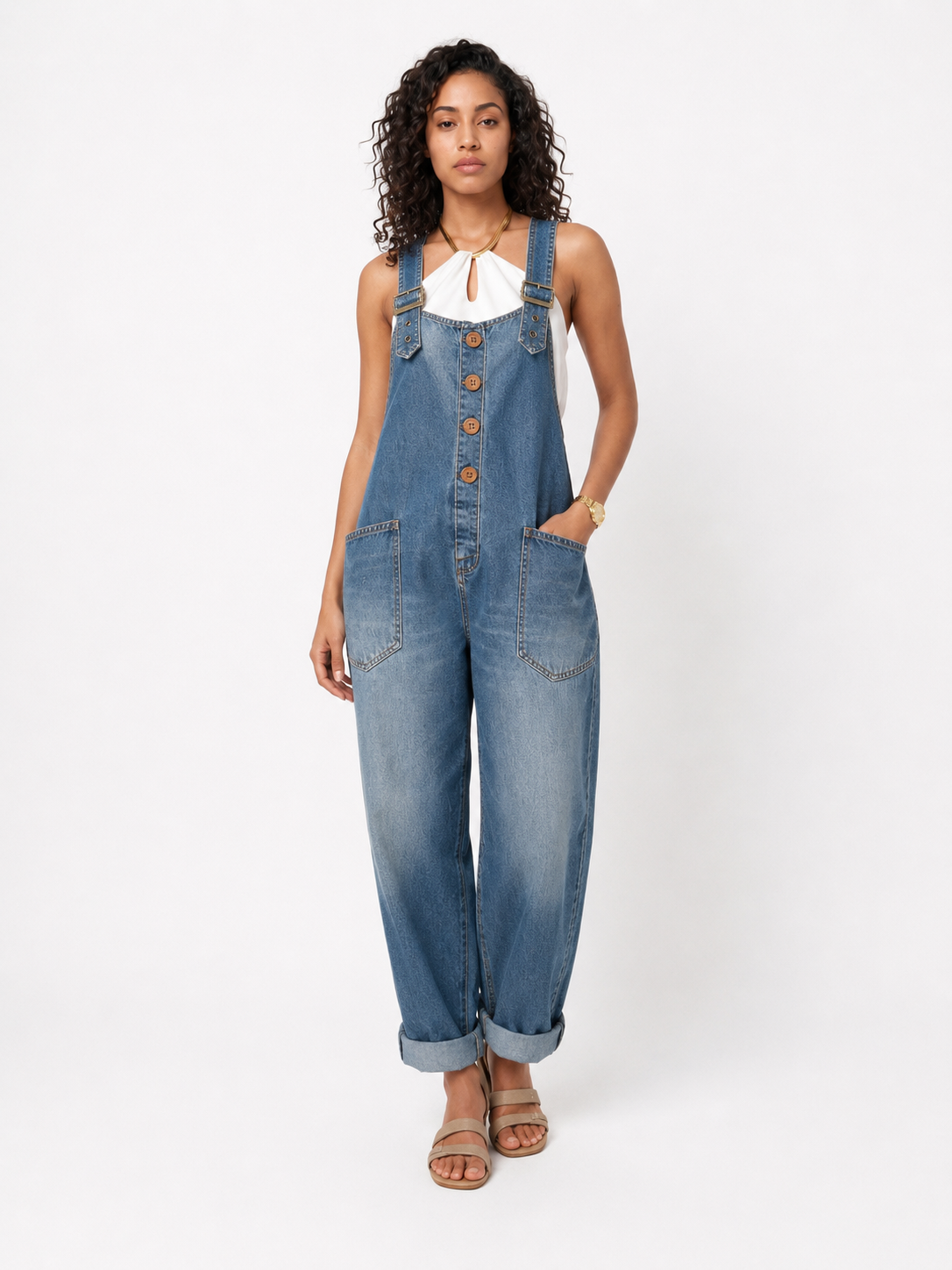 Loovay Denova Jumpsuit, Verstelbare Denim Bandjes
