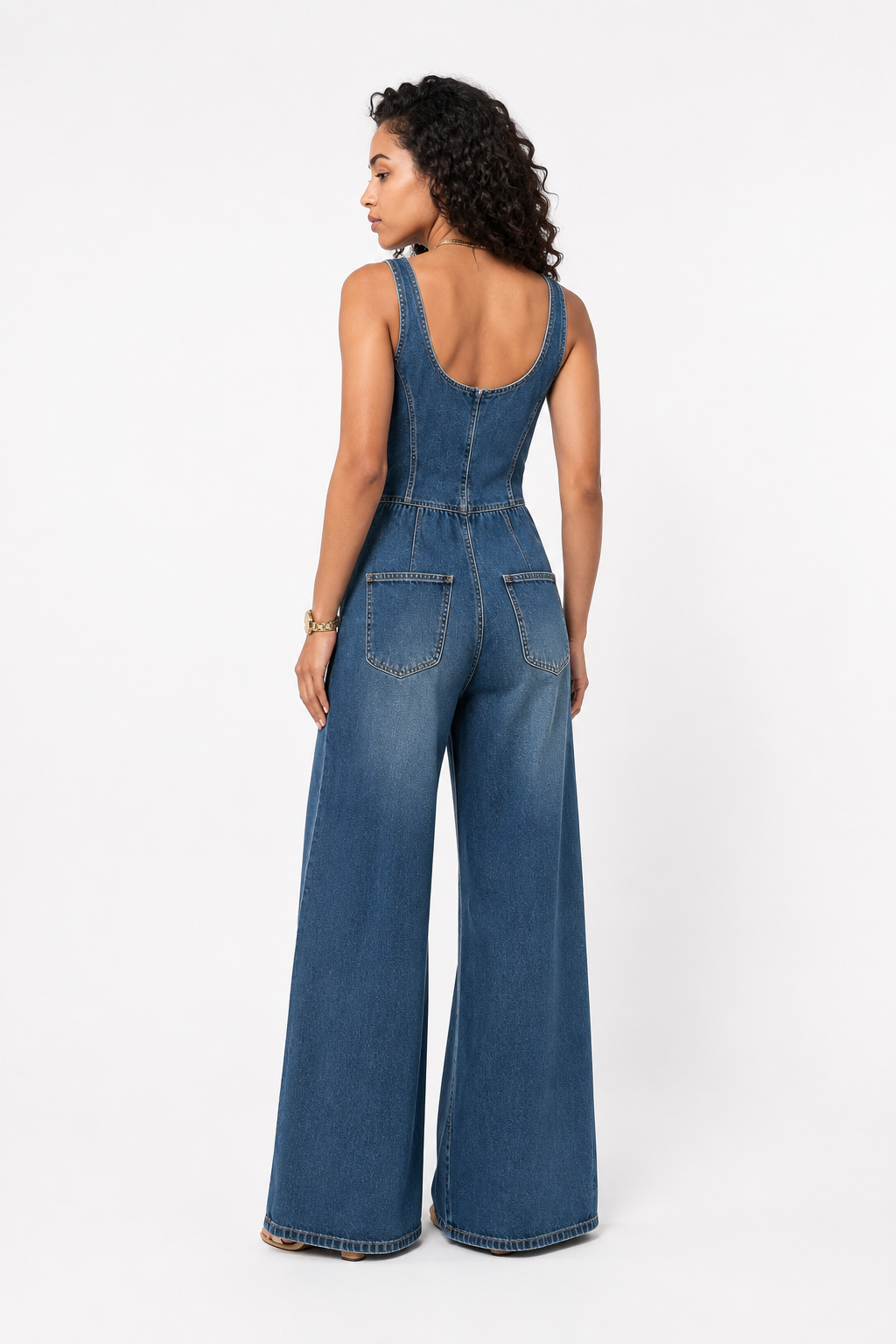 Loovay Elvara Jumpsuit, Denim V Hals Design