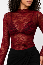 Loovay Rosabella Crop Blouse, Transparant Kant