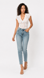 Loovay Elovina Kanten Top, V Hals